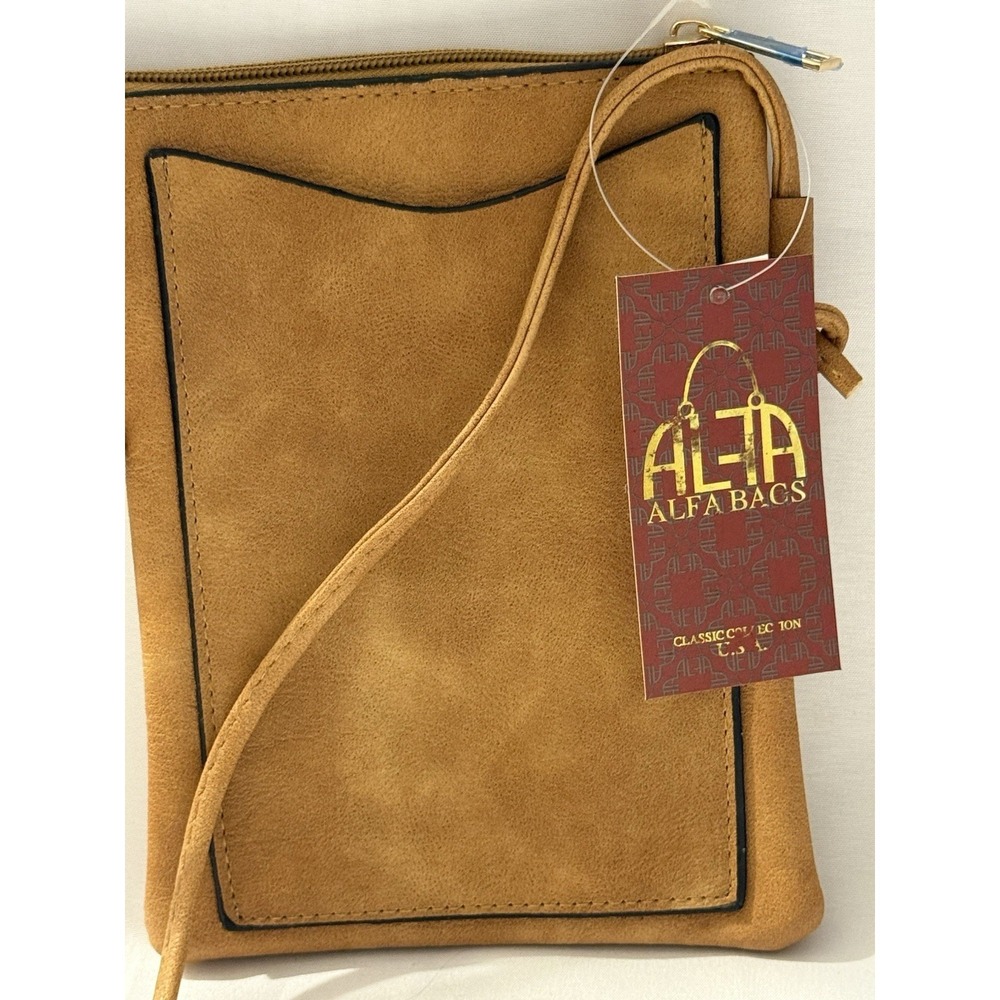 Alfa Bags Tan Laser Cut Crossbody Bag Small Faux Leather Purse NWT - Picture 6 of 11